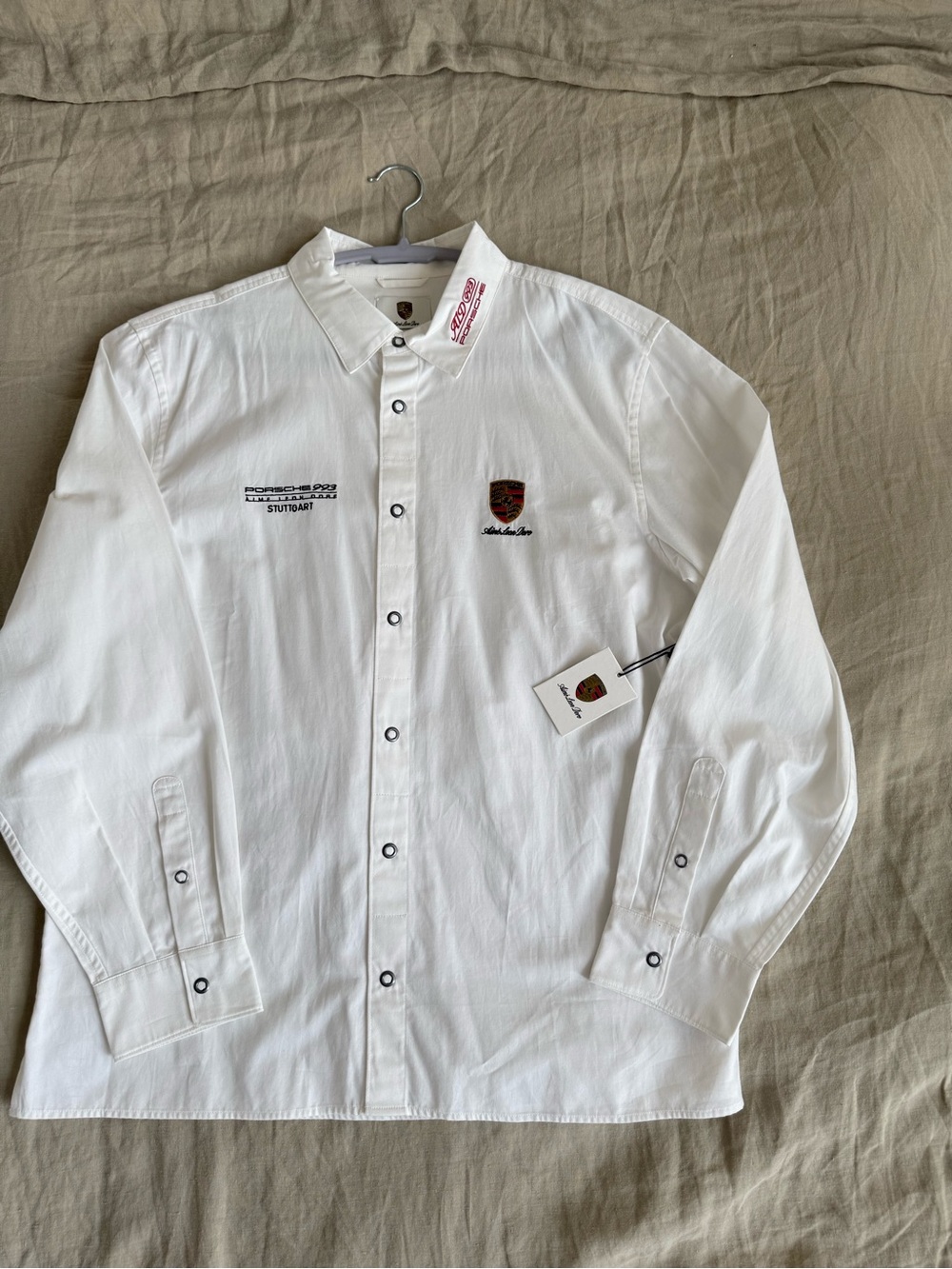 Aime Leon Dore White Button-Up Shirt with Embroidered Crest